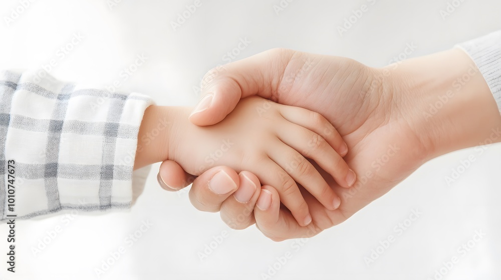 A tender moment of connection as an adult and child shake hands, symbolizing trust and partnership. A tender moment of connection as an adult and child shake hands, symbolizing trust and partnership.