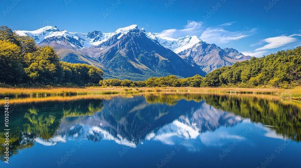 Serene Mountain Landscape Reflected in Calm Water Serene Mountain Landscape Reflected in Calm Water