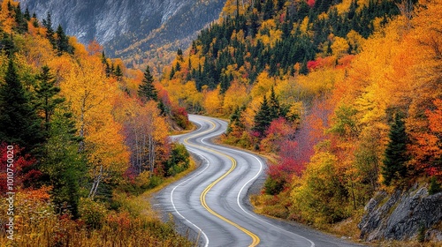 Scenic Winding Road Through Vibrant Autumn Forest