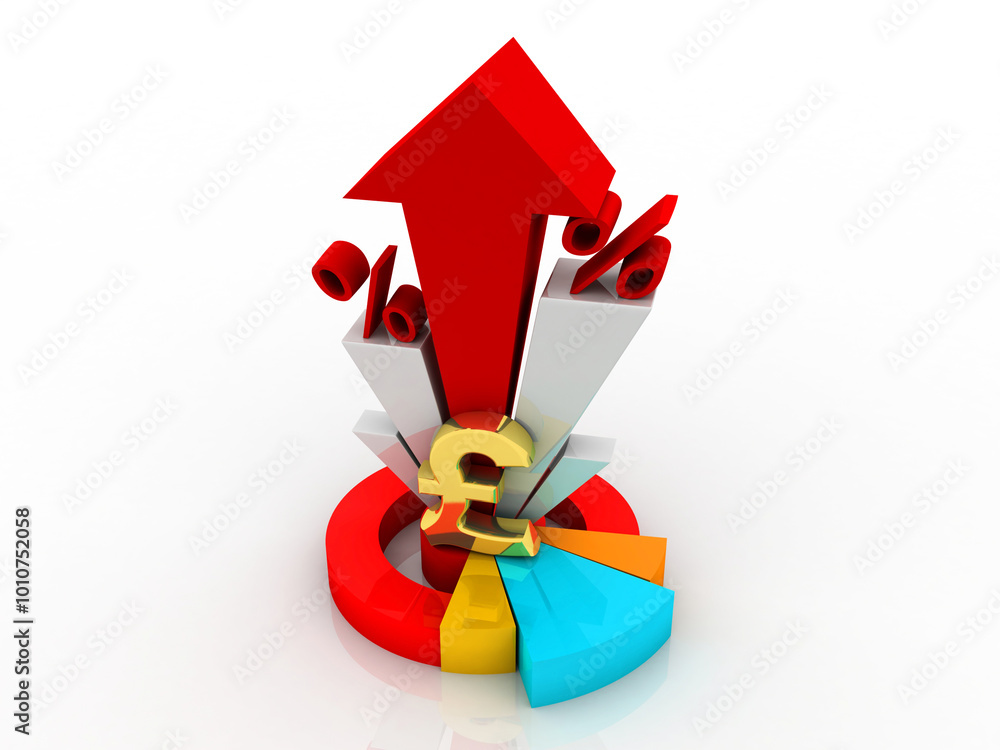 Fotografie 3d illustration Pound Currency Symbol with graph