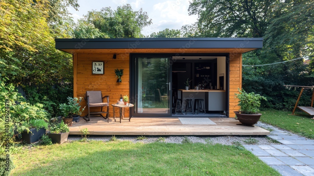 Fotografie Converted storage shed showcasing efficient use of space.