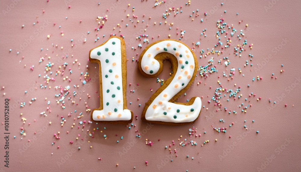 Decorated cookie, number 12, image for birthday or anniversary celebration Decorated cookie, number 12, image for birthday or anniversary celebration