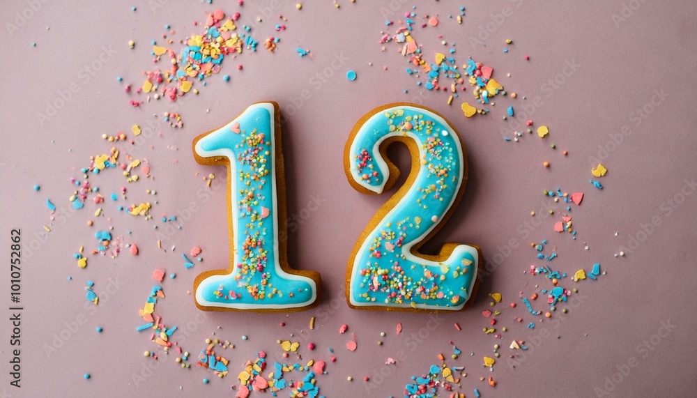 Decorated cookie, number 12, image for birthday or anniversary celebration Decorated cookie, number 12, image for birthday or anniversary celebration