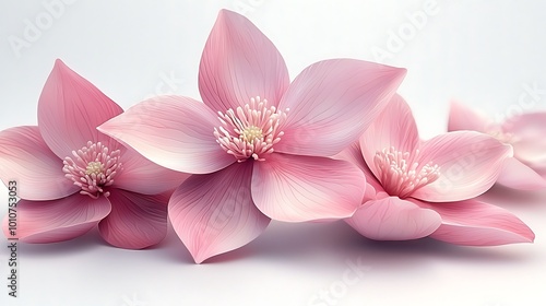 Soft Pink Flowers on White Background Floral Design Nature Beauty Spring