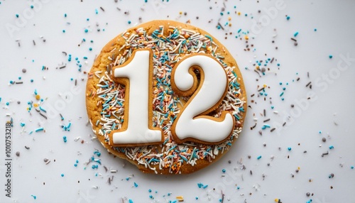 Decorated cookie, number 12, image for birthday or anniversary celebration