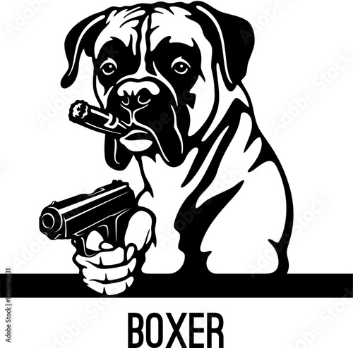 Bad Boxer with gun - Bad Dog - Dog gangster