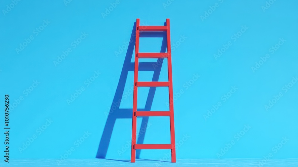 Red Ladder on Blue Background Red Ladder on Blue Background