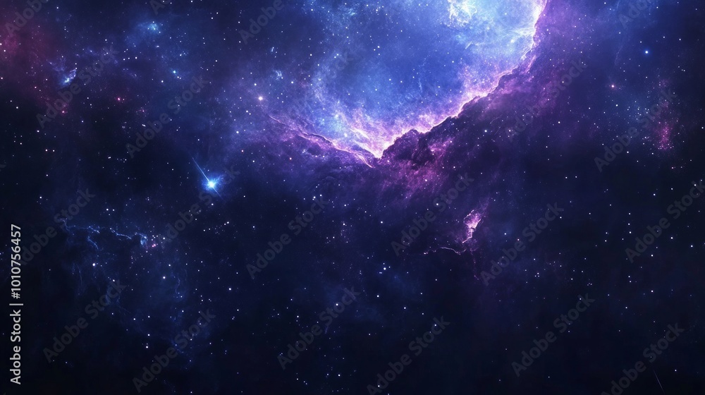Background with stars, deep blue and purple space galaxy, featuring bright nebulae and distant stars. Background with stars, deep blue and purple space galaxy, featuring bright nebulae and distant stars.