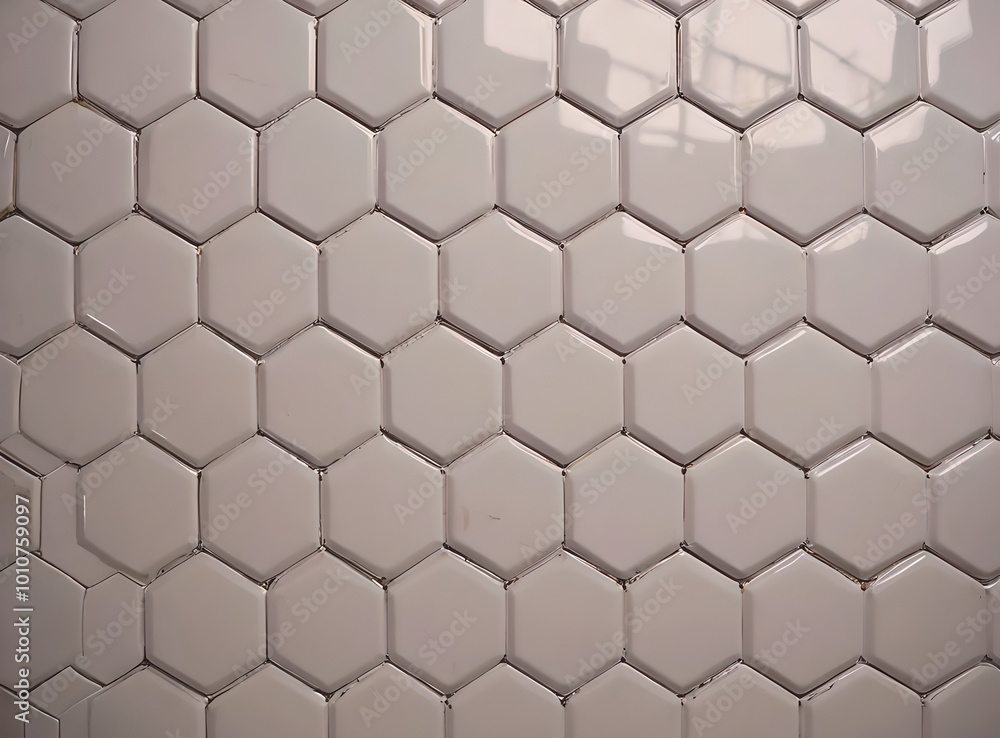 Smooth, glossy tile wall with hexagonal tiles arranged in a uniform pattern, offering a clean, modern, and geometric texture Smooth, glossy tile wall with hexagonal tiles arranged in a uniform pattern, offering a clean, modern, and geometric texture