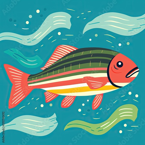 Abstract Fish Illustration in Bold Bauhaus Risograph Style with Simple Forms photo