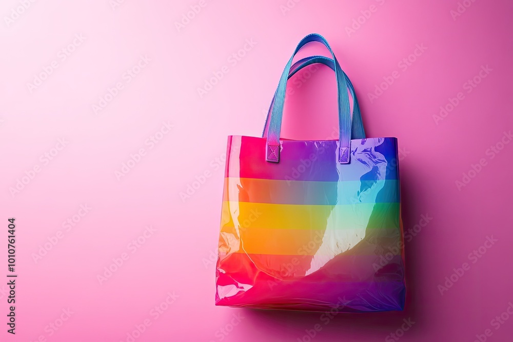Rainbow tote bag on pink background. Perfect for showcasing fashion, shopping, or summer vibes. Rainbow tote bag on pink background. Perfect for showcasing fashion, shopping, or summer vibes.