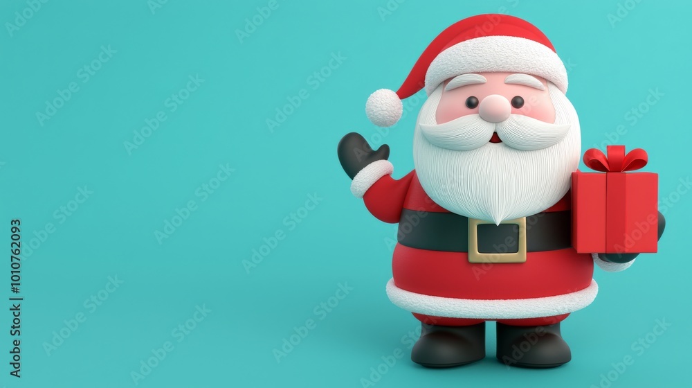Santa Claus Flat Design in Front View with Gift Giving Theme Render Santa Claus Flat Design in Front View with Gift Giving Theme Render