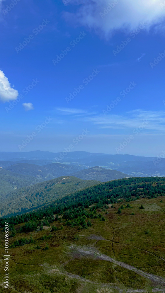 Panoramic view of forested mountains in Poland and the Czech Republic. Panoramic view of forested mountains in Poland and the Czech Republic.