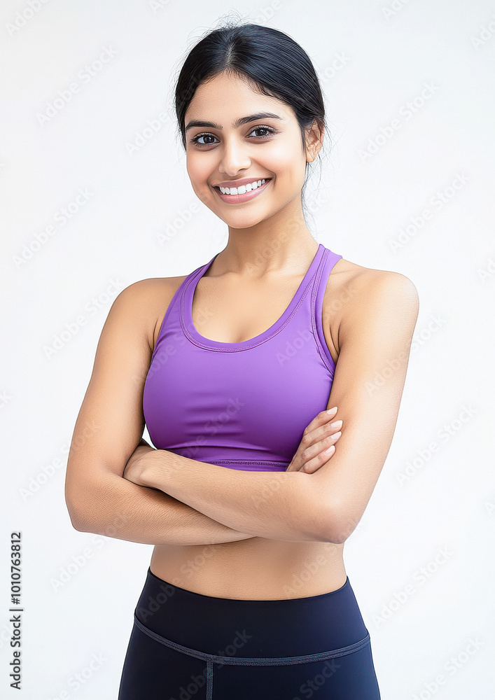 young indian woman in sportswear on white background young indian woman in sportswear on white background