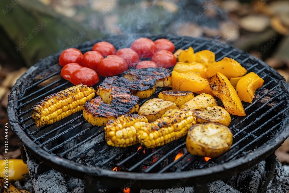 Grilled vegetables on a barbecue grill. Perfect for a cookout or dinner party. Grilled vegetables on a barbecue grill. Perfect for a cookout or dinner party.