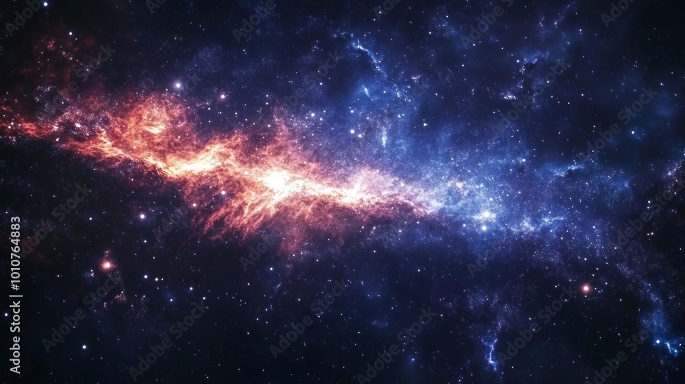 Obraz premium Dark space background with twinkling stars and a glowing galaxy, creating a vast cosmic scene. 