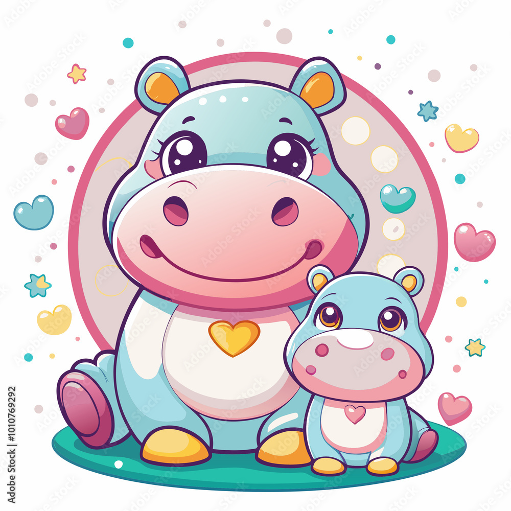 A cute baby hippopotamus with mom A cute baby hippopotamus with mom