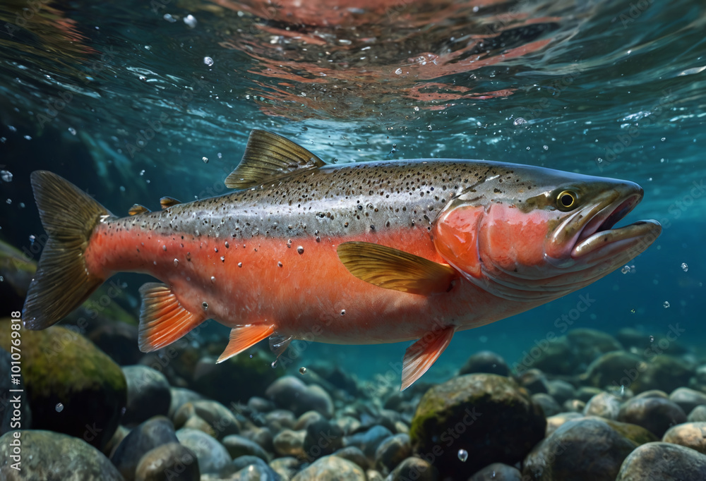 Trout spawning - spawning at the entrance to one of the river place. Generative AI Trout spawning - spawning at the entrance to one of the river place. Generative AI
