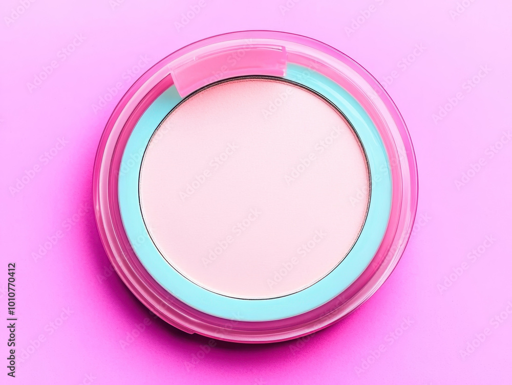 compact powder with sleek design, featuring pastel color scheme, sits against vibrant pink background. This product is perfect for makeup enthusiasts looking for stylish addition to their beauty compact powder with sleek design, featuring pastel color scheme, sits against vibrant pink background. This product is perfect for makeup enthusiasts looking for stylish addition to their beauty