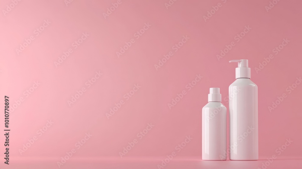 Two White Bottles on Pink Background Two White Bottles on Pink Background