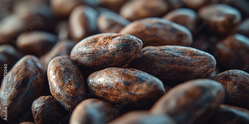 Rich Cocoa Beans on White Background - Close-Up Shot of Dark Earthy Tones and Natural Shapes Rich Cocoa Beans on White Background - Close-Up Shot of Dark Earthy Tones and Natural Shapes