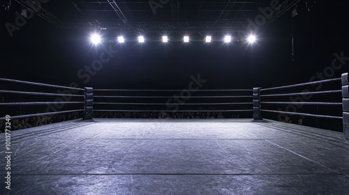 Empty wrestling ring in a clear, detailed shot, highlighting its structure and features. photo