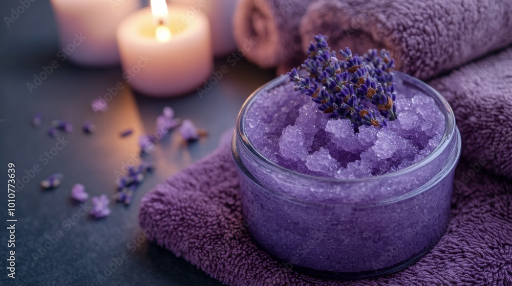 homemade lavender and eucalyptus scrub in a glass jar homemade lavender and eucalyptus scrub in a glass jar