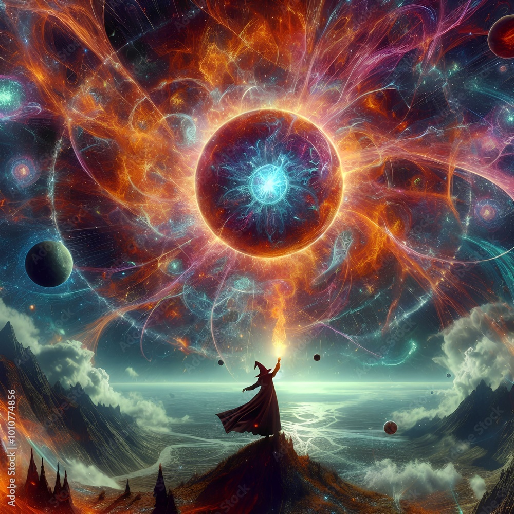 Fotografie The Witch Summon a Surreal Cosmic Fireball.