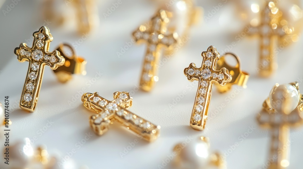 Earrings with cross designs displayed on a white surface, emphasizing their religious and stylish appeal. Earrings with cross designs displayed on a white surface, emphasizing their religious and stylish appeal.