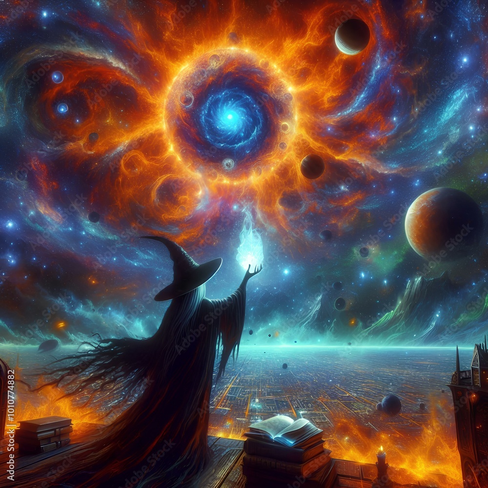 Fotografie The Witch Summon a Surreal Cosmic Fireball.