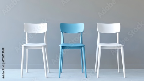 Blue Chair Among White Chairs