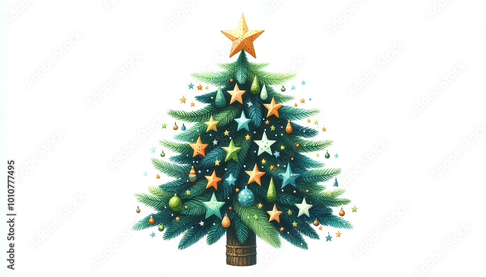 Stars decorated Christmas tree illustration Stars decorated Christmas tree illustration