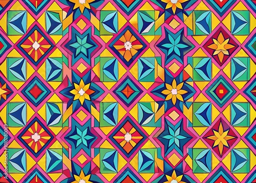 This seamless geometric pattern in retro style is perfect for backgrounds, textiles, and creative projects, offering a unique and vibrant aesthetic to elevate your designs.