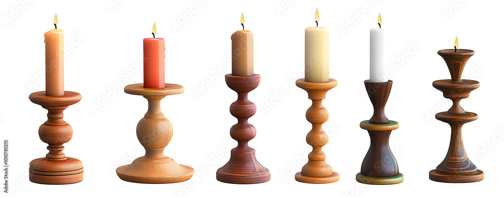 Set collection of decorative wooden candle stands isolated on transparent background. Set collection of decorative wooden candle stands isolated on transparent background.