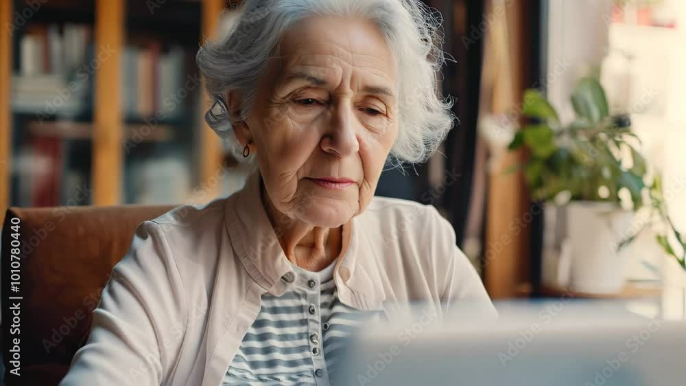 Senior Elderly Woman Close up Portrait Typing Using Laptop at Home Senior Elderly Woman Close up Portrait Typing Using Laptop at Home
