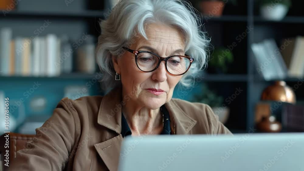 Senior Elderly Woman Close up Portrait Typing Using Laptop at Home Senior Elderly Woman Close up Portrait Typing Using Laptop at Home