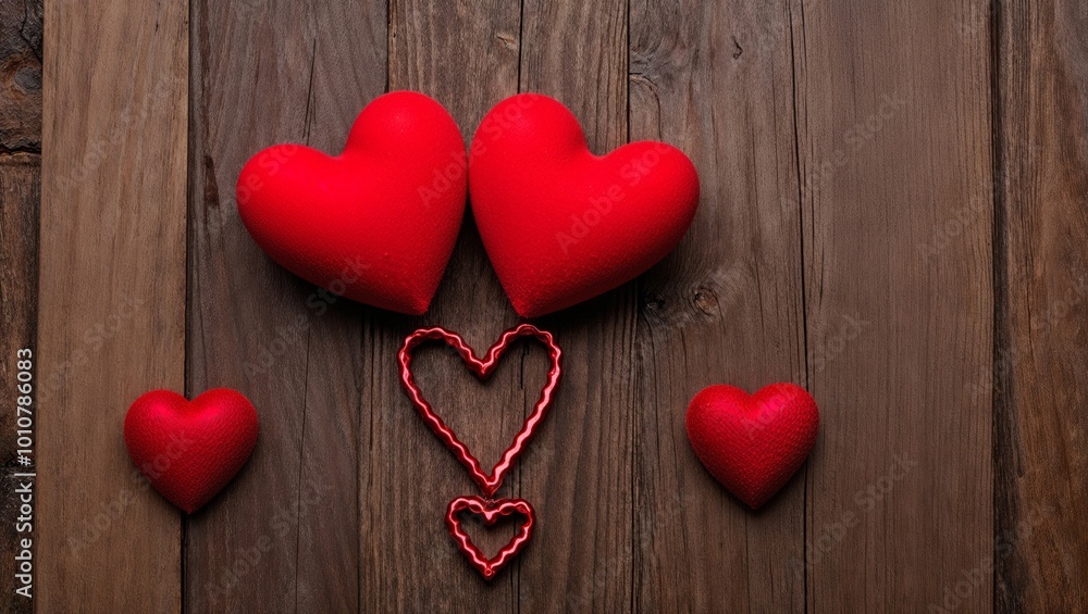 heart shape of a red hearts on a wooden background. heart shape of a red hearts on a wooden background.