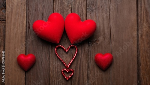 heart shape of a red hearts on a wooden background.