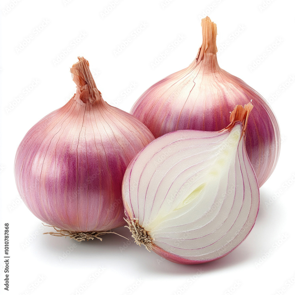 Obraz premium A whole onion and its half, isolated on a white background.