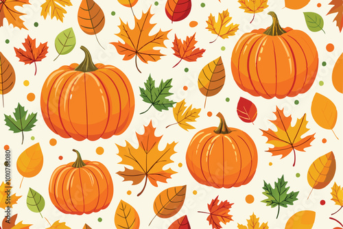 Charming Seamless Vector Pattern of Hand-Drawn Gouache Pumpkins, illustration on white background. 