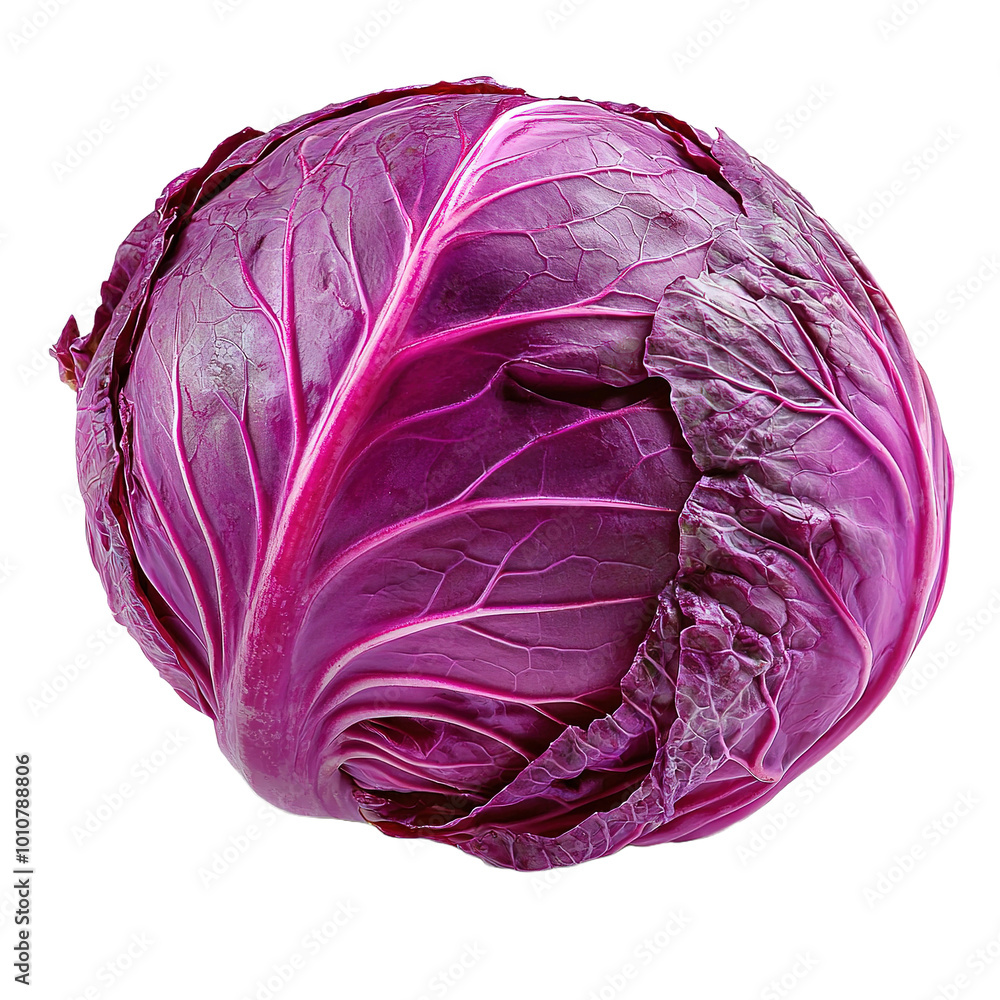 Fototapeta premium a Red Cabbage, top view, on isolated transparent background