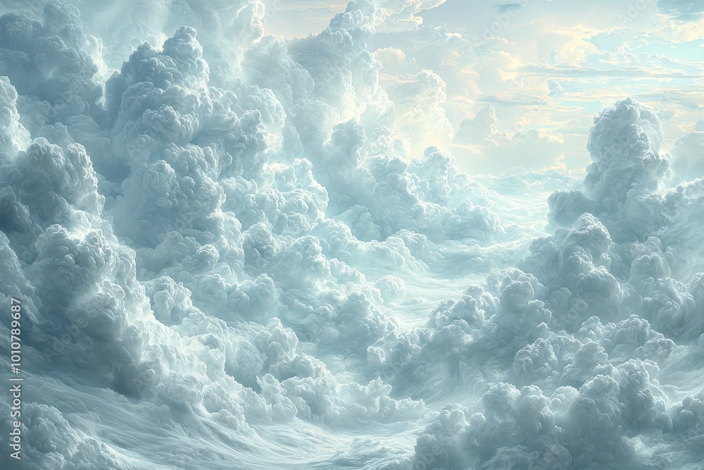 A breathtaking view of fluffy clouds under a serene sky, perfect for conveying tranquility and the beauty of nature A breathtaking view of fluffy clouds under a serene sky, perfect for conveying tranquility and the beauty of nature
