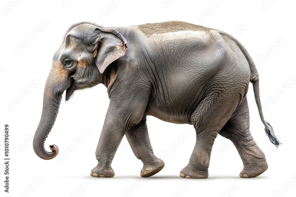 Fototapeta premium A walking elephant, isolated on a white background.