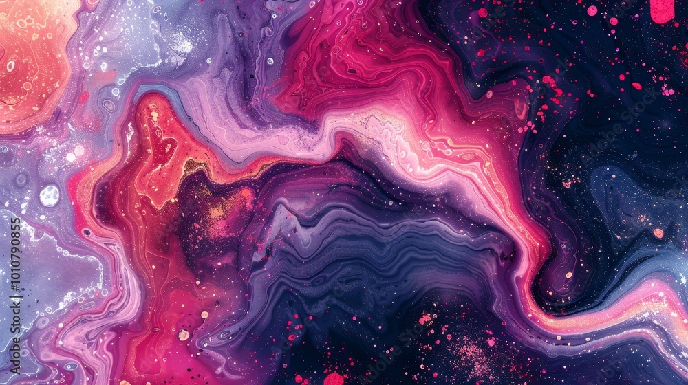 Abstract painting with swirls and streaks of purple, pink, red, and blue colors. Abstract painting with swirls and streaks of purple, pink, red, and blue colors.