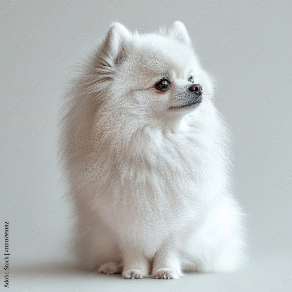 Fototapeta premium A Pomeranian dog isolated on a white background.