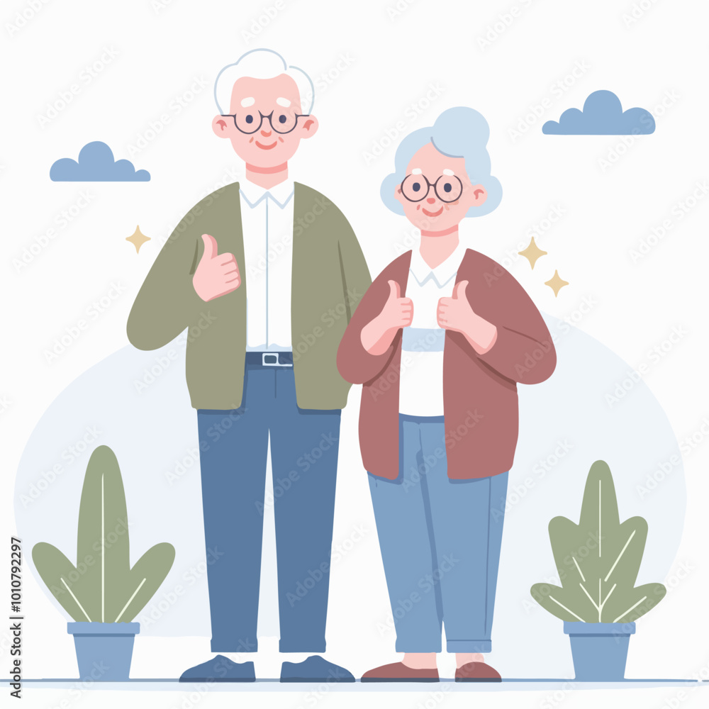 Obraz premium Grandpa and Grandma give thumbs up