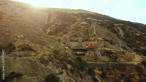 Aerial View of David Gareja Monastery Complex in Beautiful Sunshine