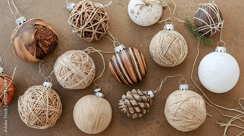 Rustic Christmas Ornaments with Twine  Wood  and Natural Elements photo