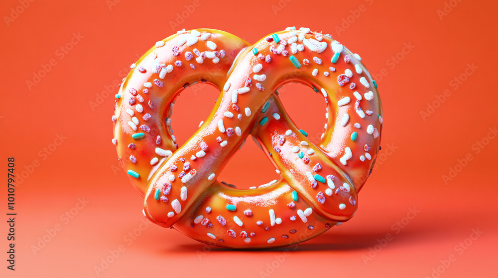 3D pretzel with bright colors, cultural motifs in the background, created with Generative AI 3D pretzel with bright colors, cultural motifs in the background, created with Generative AI
