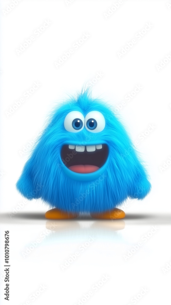 Obraz premium Cartoon smiling blue monster isolated on white background